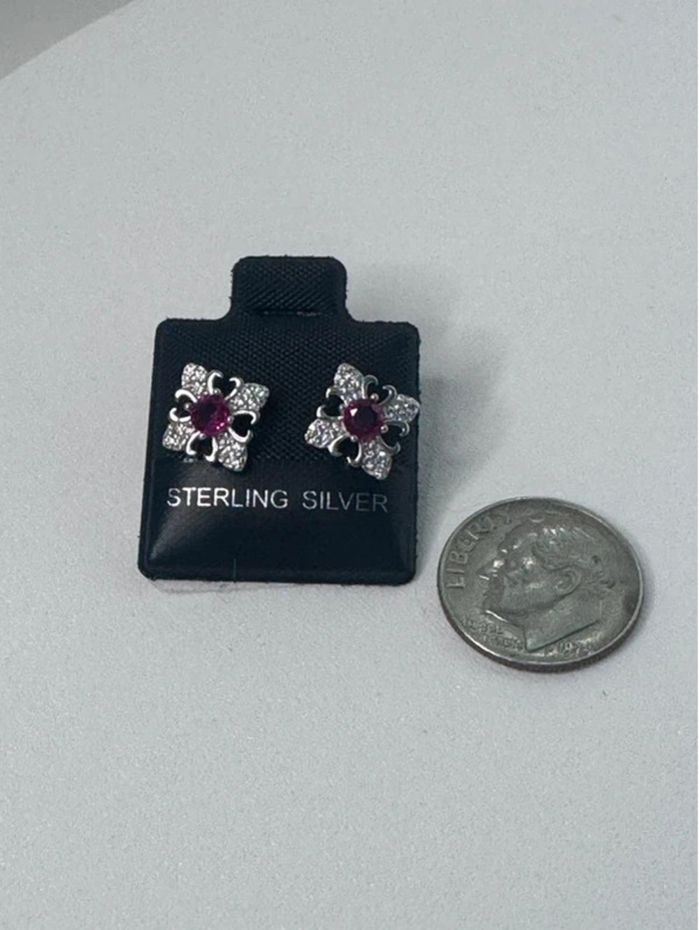 Sterling silver 925 stamped ornate earrings CZ.